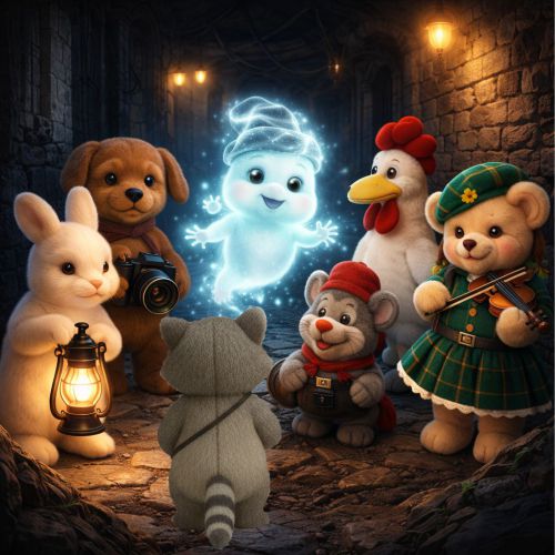 Süße Tiere treffen einen Geist.