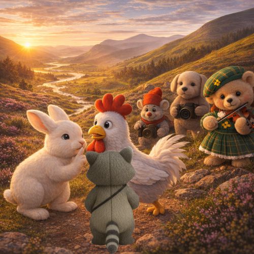 Tierfiguren in malerischer Landschaft