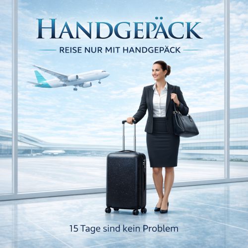 Frau mit Handgepäck am Flughafen
