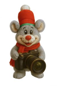 Maus mit Kamera und rotem Hut