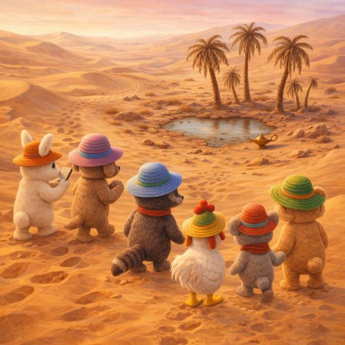 Die Vielfliegerbande in der Wüste mit Hüten