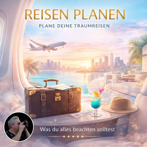 Traumreise mit Koffer und Cocktail