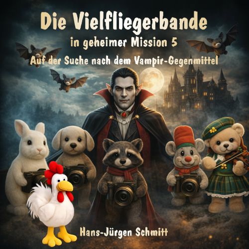 Vorsicht! "Auf der Suche nach dem Vampir-Gegenmittel" ab 2026 4 Stofftiercharaktere mit ihren Vampir-Freunden